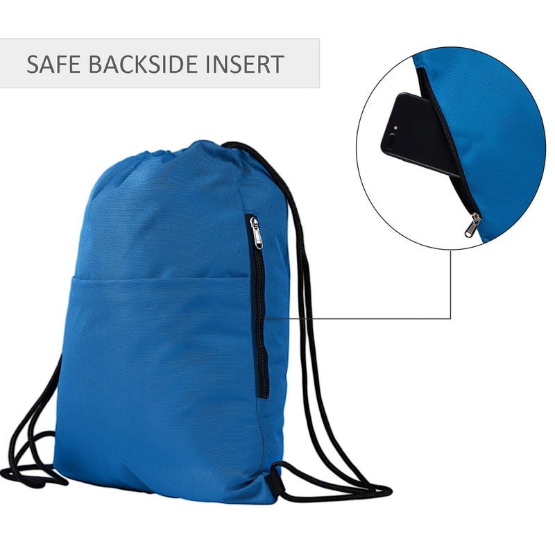 Vorspack Drawstring Backpack Water Resistant String Bag Sports Sackpack Gym Sack with Side Pocket for Men Women - Blue - Image 3
